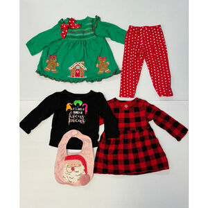 Lot of 5 Baby Girl Items 12 months Christmas Halloween Bib Bundle Mixed Brands